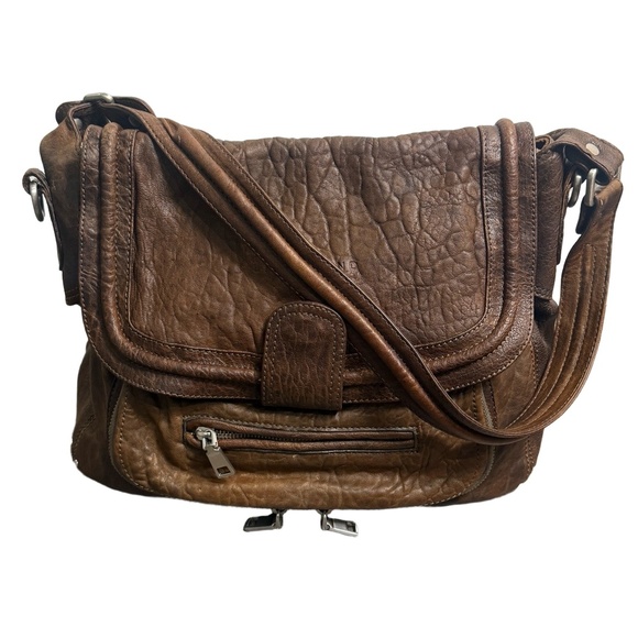 Liebeskind Berlin Bag Large Brown Messenger Adjustable Textured Flap Academia - Picture 1 of 14